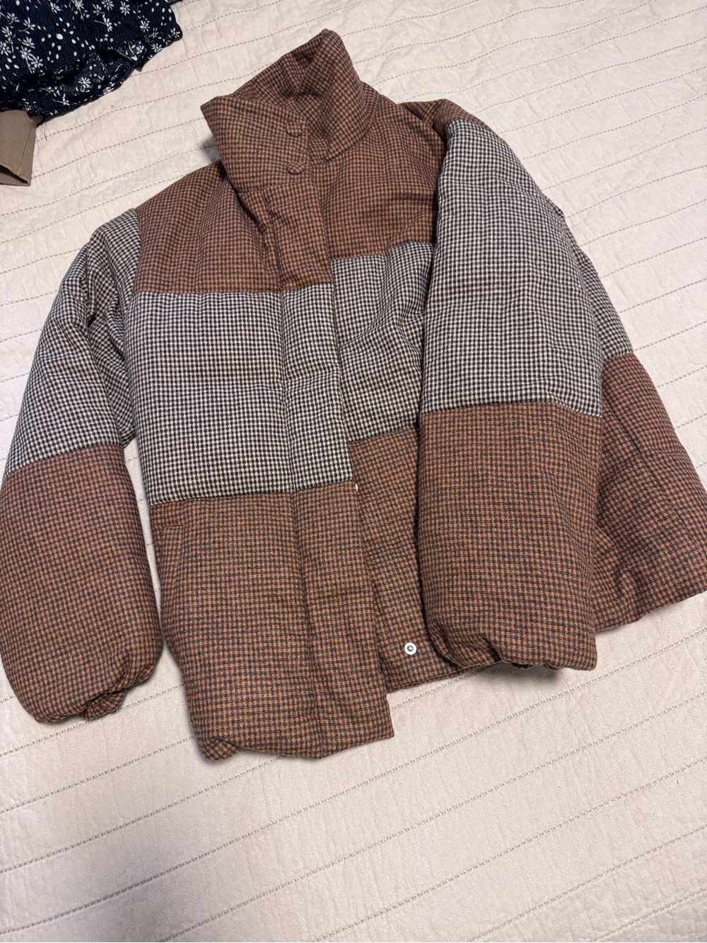 FRNCH Paris Women’s Brown & Gray Check Puffer Jacket